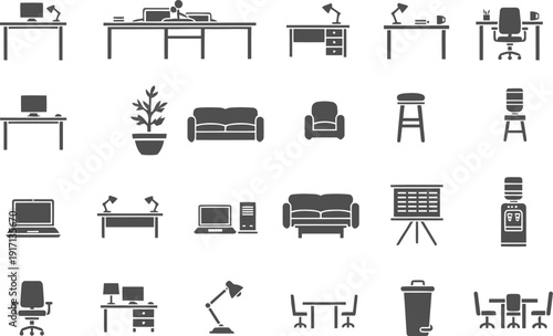 Office furniture icon set Vector