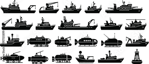 Marine vessel icon set Vector