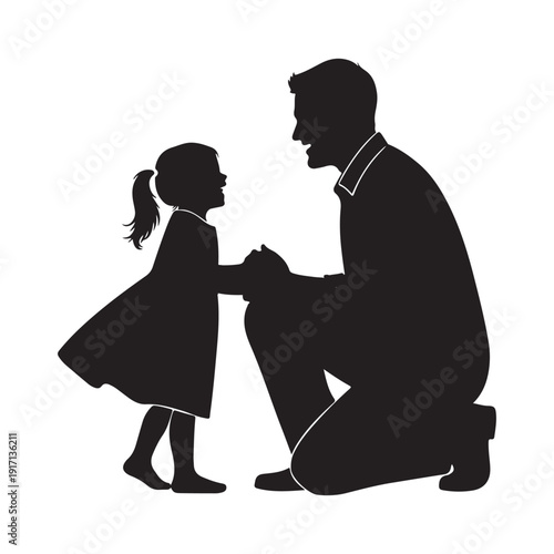 A silhouette of a man and a little girl holding hands