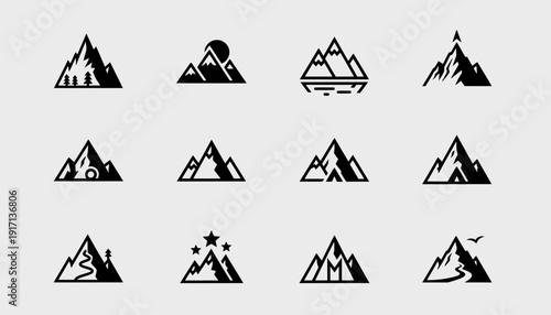Clean Mountain Range Logo Set