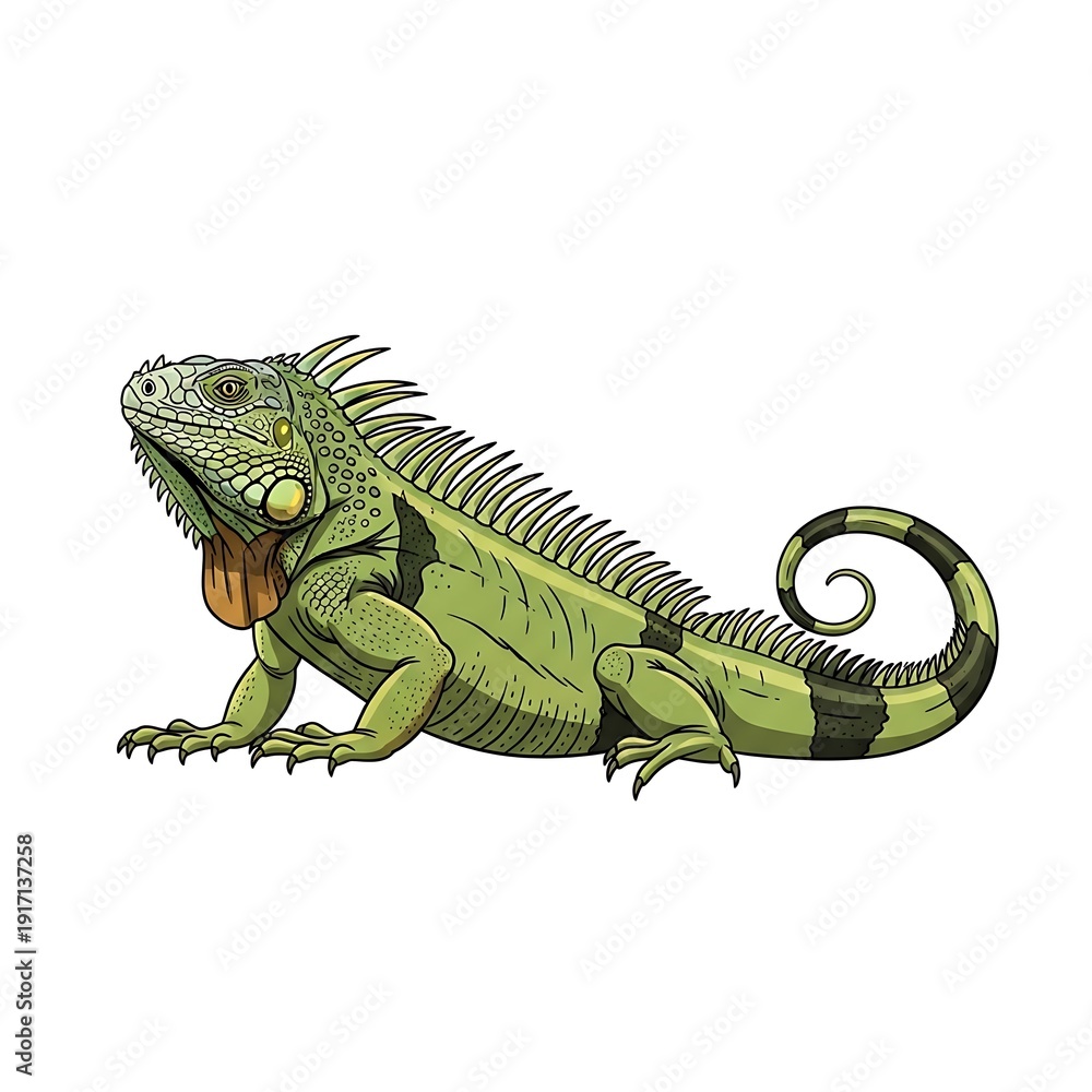 Fototapeta premium Green iguana lizard vector illustration isolated on white background