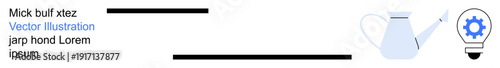 Innovation, growth, teamwork, creativity, strategy, problem-solving. Watering can and gear-themed lightbulb. Innovation and growth concept the nurturing of ideas and development strategies
