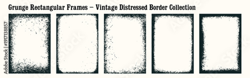 Grunge Rectangular Frame Collection with Distressed Texture Border Vintage Design Vector Illustration