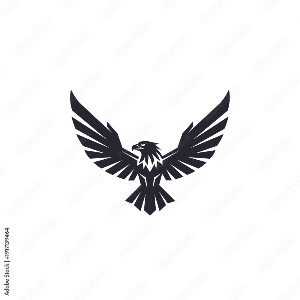 Obraz premium Stylized black eagle with wings spread flying as a strong modern emblem