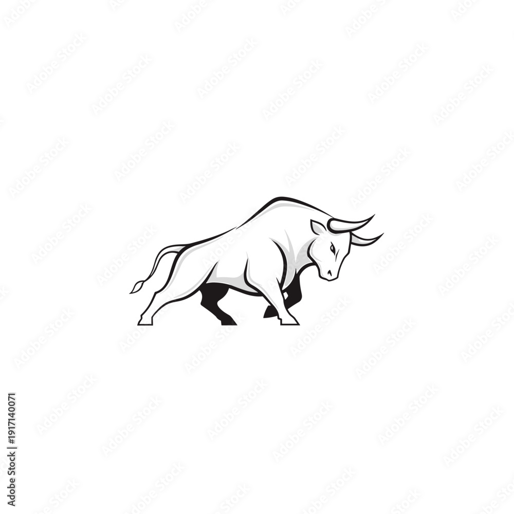 Fototapeta premium Powerful bull in dynamic aggressive stance illustration