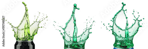 Energy drink splash isolated on white background, caffeinated beverage droplets, energy liquid pour, energy drink photography, sports and fitness beverage illustration, motion effect, energy boost spl