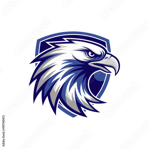 Wallpaper Mural Fierce eagle head mascot with shield in blue and white colors Torontodigital.ca