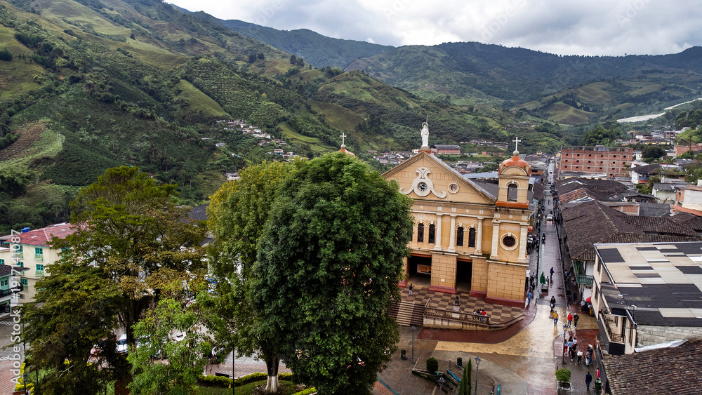 Fototapeta premium Pacora, Caldas - Colombia. October 5, 2025. San Jose de Pacora Parish, construction began in 1873, and its consecration in 1880