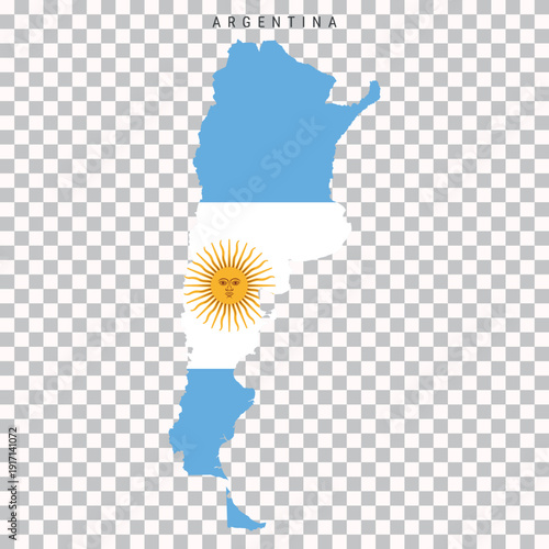 Argentina map with flag colors isolated on transparent background