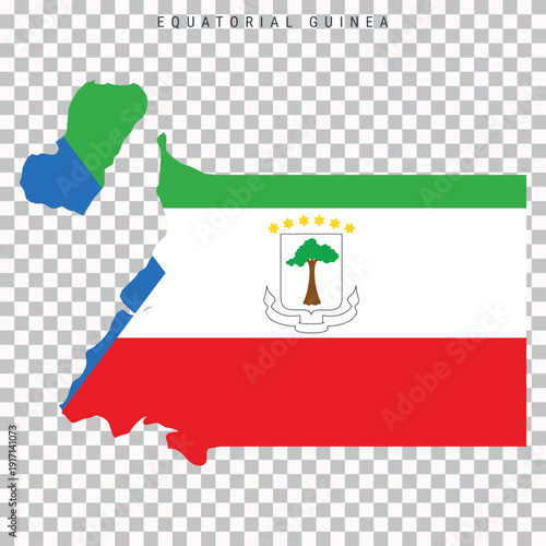 Equatorial Guinea map filled with flag colors and elements, isolated on transparent background for geography and education use.