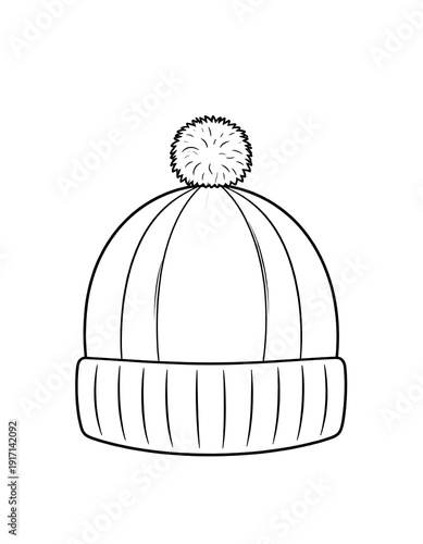 A simple line drawing of a winter hat with a pom-pom