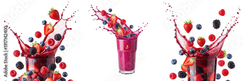 Smoothie with berries splash isolated on white background, mixed fruit smoothie liquid droplets, berry smoothie pour, healthy drink splash, smoothie photography, smoothie motion illustration, fruit