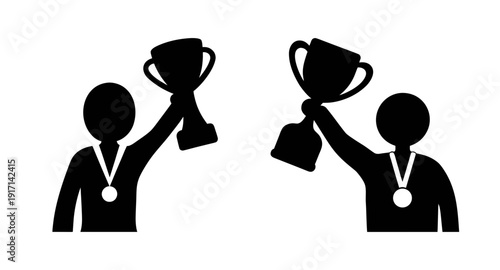 Celebrating winners with trophy and medal vector illustration for achievement and success design