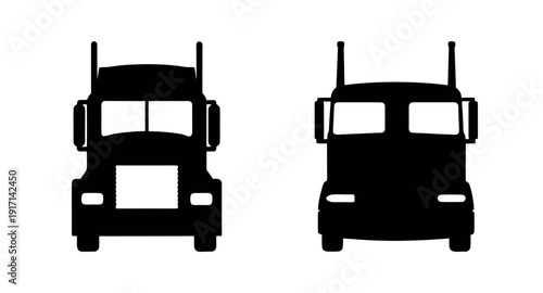 Trucking silhouette vector art of two semi trucks for commercial transport and freight industry use