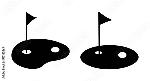 Golf course design illustration with flag and hole for golf sport and recreation concept usage