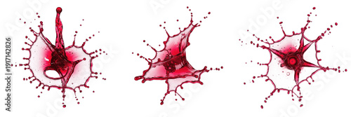 Fotografija Pomegranate juice splash isolated on white background, red fruit juice liquid dr