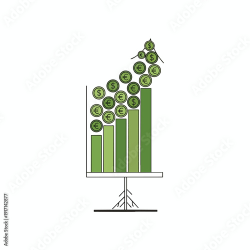 Growth Chart with Upward Arrow and Financial Symbols for Business Success