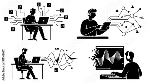 Digital creation, a collection of artistic illustrations on music production, recording and audio editing