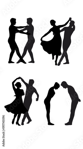Silhouette of a dancing couple in elegant poses