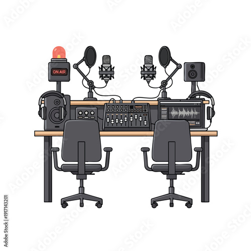 Professional Radio and Podcast Recording Studio with Microphones and Sound Equipment