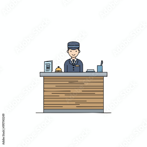 Friendly Hotel Receptionist Assisting Guests at a Modern Front Desk