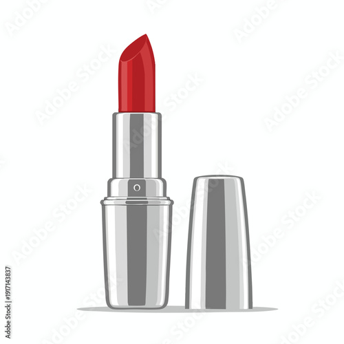 Elegant Red Lipstick on Silver Tube with Open Cap for Fashion and Beauty Concepts
