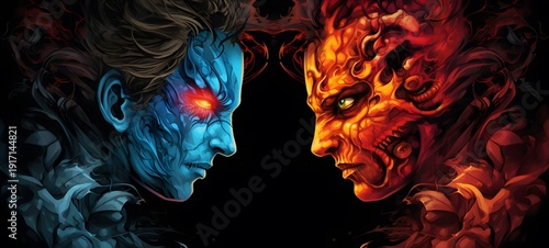 angel vs demon vector illustration t-shirt design ,generative AI