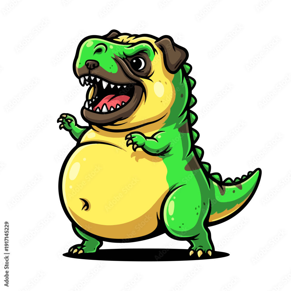 Fototapeta premium Cute cartoon dinosaur with playful expression on white background