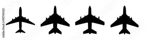 Black silhouette of fighter jets flying in formation aviation military aircraft design vector 