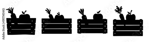 Fresh produce in wooden crates vector illustration for farmers market and organic food design
