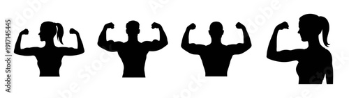 Silhouette fitness women flexing muscles vector illustration for gym and workout design graphic art vector