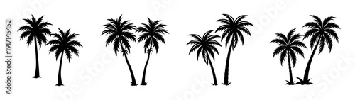 Black and white palm trees vector design for tropical vacation and summer silhouette illustration