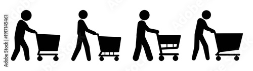 Black and white shopping carts vector illustration retail grocery store customer pushing carts design