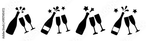 Celebrate new year with champagne bottles and glasses vector graphic design illustration art image