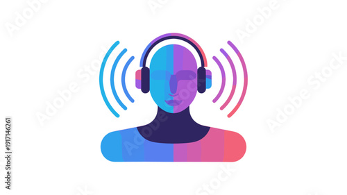 Abstract illustration of a person listening to music with headphones.