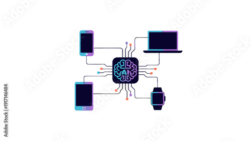 A futuristic illustration of the central processing unit(CPU) with gadgets.