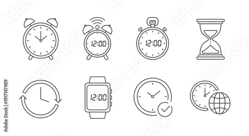 Time and clock, timer line icons. Vector linear icon set - stock vector.