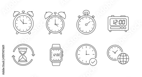 Clock icon set. Vector Time and Clock icons set. Horizontal set of analog clock icon symbol .Circle arrow icon.Vector illustration.