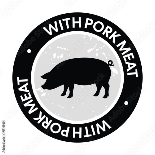 Professional Monochrome Vintage Pork Content Badge – High-Contrast Pig Silhouette Icon for Modern Food Packaging