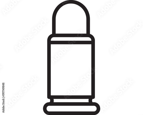 Bullet icon in bold black outline showing a handgun cartridge and projectile, minimal flat vector symbol isolated on white for ammo, shooting, firearm safety signage