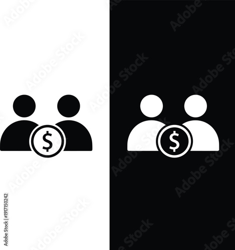 Business Investor and Stakeholder Icon Set Featuring Two People with Dollar Currency Symbol for Partnership Capital Investment and Financial Collaboration Vector