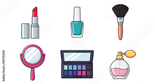 Colorful makeup and beauty products icons