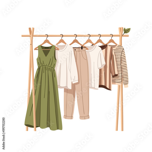 Clothing Rack with Casual Summer Garments and Dresses for Stylish Wardrobe Organization