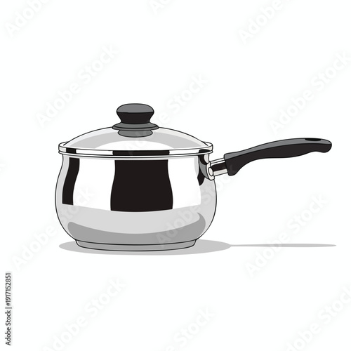 Stainless Steel Saucepan with Black Handle for Cooking and Food Preparation