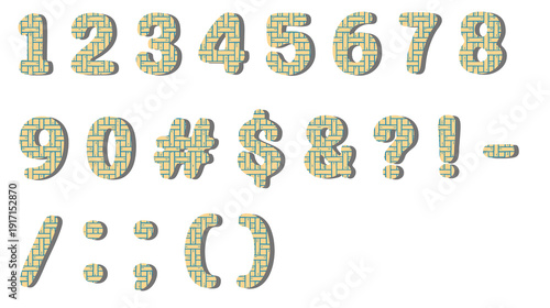 Canvas Print Full Set of 3D Woven Texture Alphabet Letters, Yellow Basket Weave Pattern Font