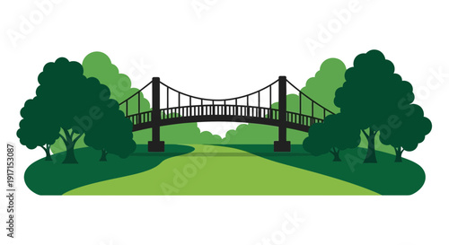 Suspension Bridge in a Serene Park Landscape.