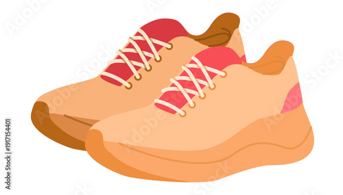 Woman running sneaker shoe flat pair. Comfortable casual sport footwear for city relaxed modern look. Technical fashion illustration, CAD mockup, soft vector man unisex isolated contemporary style.