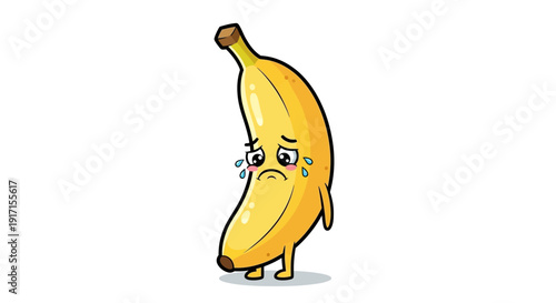 Sad Crying Banana Character with Tears, Funny Fruit Emotion
