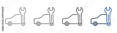 
outline icon set car service with car and wrench design