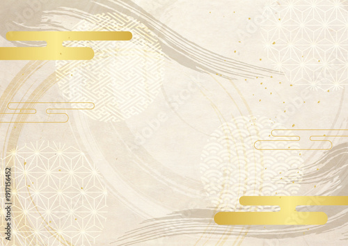 筆模様と和紙背景